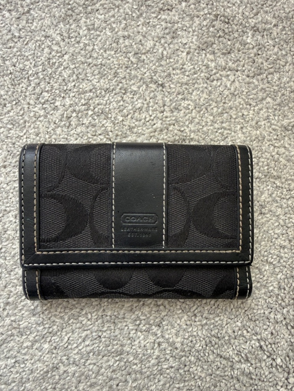 Coach Black Signature Canvas Folding Wallet with Leather Trim